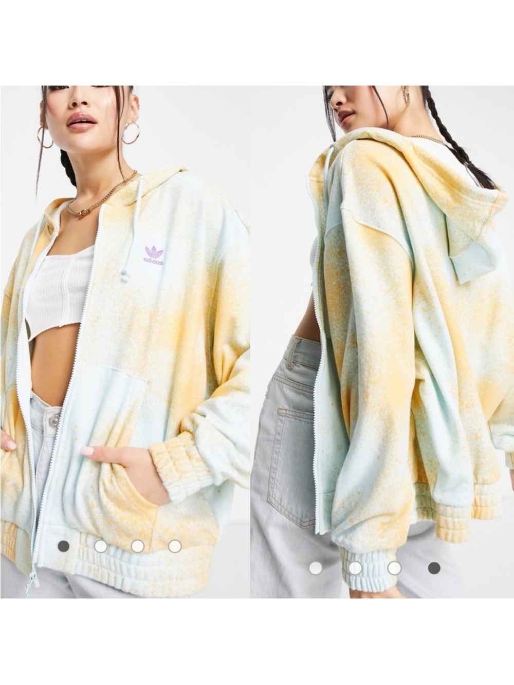 adidas Tie-Dye Speckle Hooded Zip Sweatshirt in Orange & Light Blue Sz.